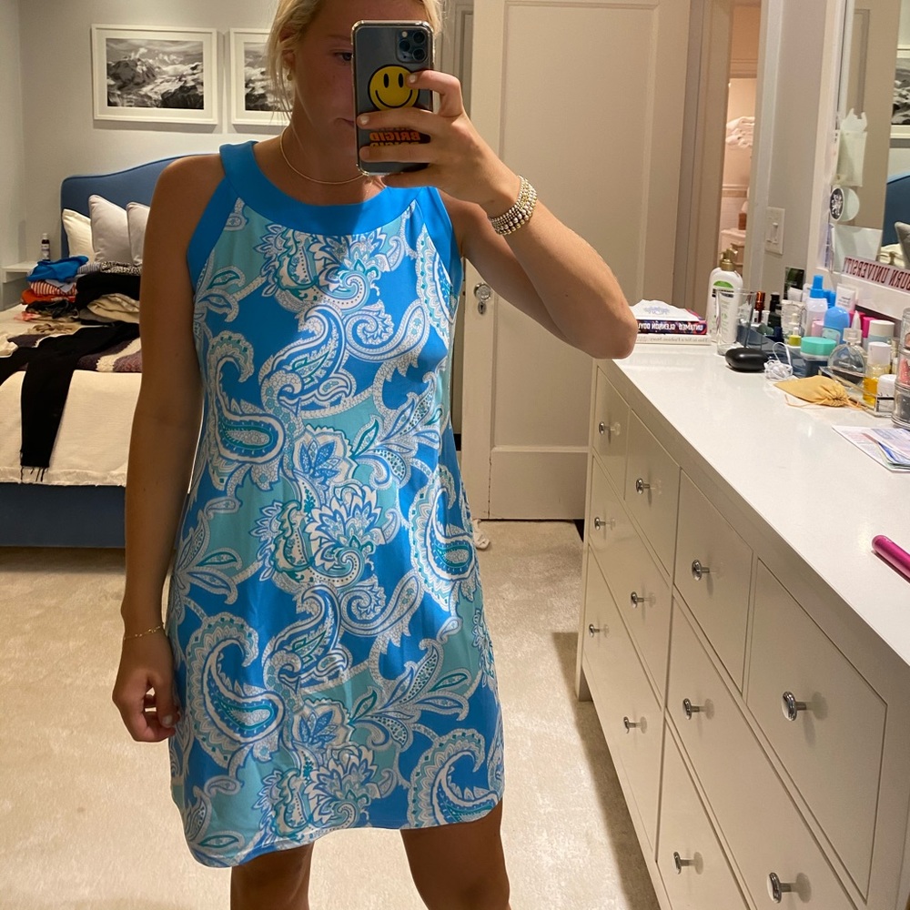 Jude Connally blue paisley dress